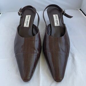 Giorgio Armani Brown Leather Kitten Heels Size 7